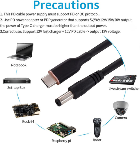 DSD TECH MagicConn SH-CP12A USB Type C PD to DC Power Cable-12V......