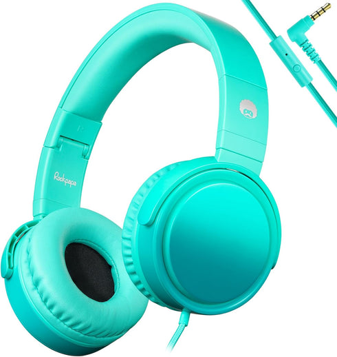 rockpapa Grade Wired Headphones with Microphone, Lightweight Foldable Stereo Bass Headphones with No-Tangle Cord & 3.5mm Jack for Adult/Kids, Lapt...
