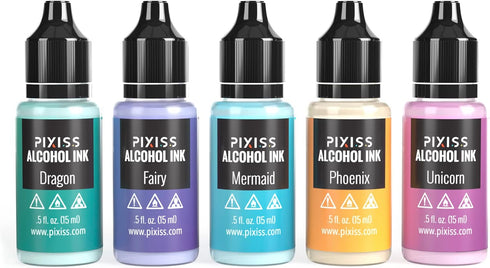 Pixiss Iridescent Color Changing Alcohol Ink Set - 5 Shades of Alcohol Ink for Epoxy Resin Supplies, Yupo Paper, Tumblers, Coasters - Resin Colora...