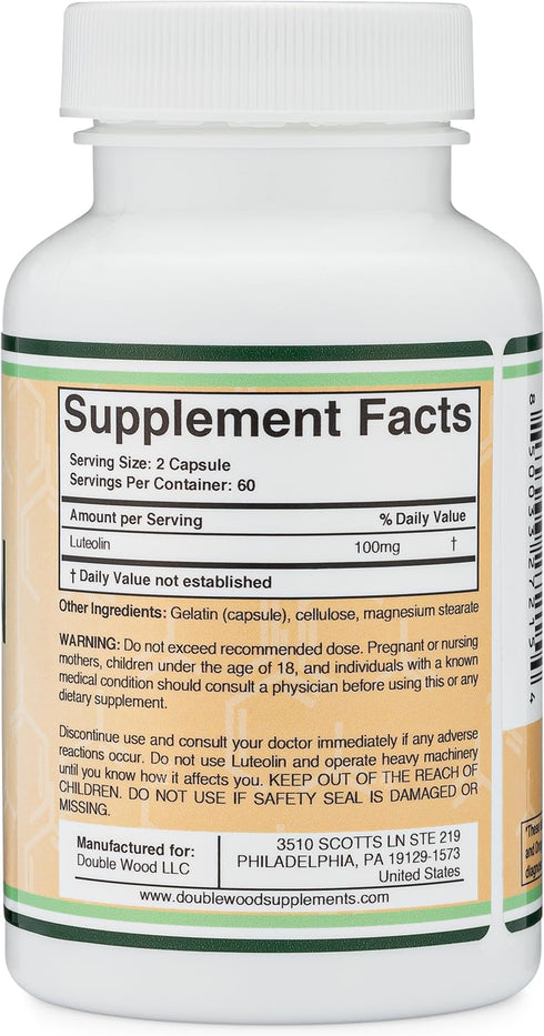Double Wood Supplements Luteolin Supplement 100mg Servings of Bioactive Flavanoids (120 Capsules, Vegan Safe, Gluten Free) Potent Polyphenols Flav...