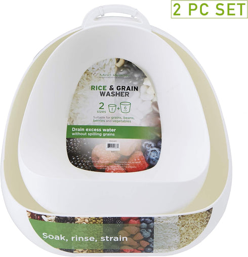 Mind Reader Strainer with Handle, Rice Rinser, Pasta, Fruit and Vegetable Wash, 11.5"L x 10.75"W x 5.25"H, Set of 2, White...