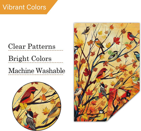 Louise Maelys Welcome Fall Garden Flag 12x18 Double Sided, Small Burlap Autumn Maple Tree Birds Garden Flag Fall Thanksgiving Outside Outdoor Hous...