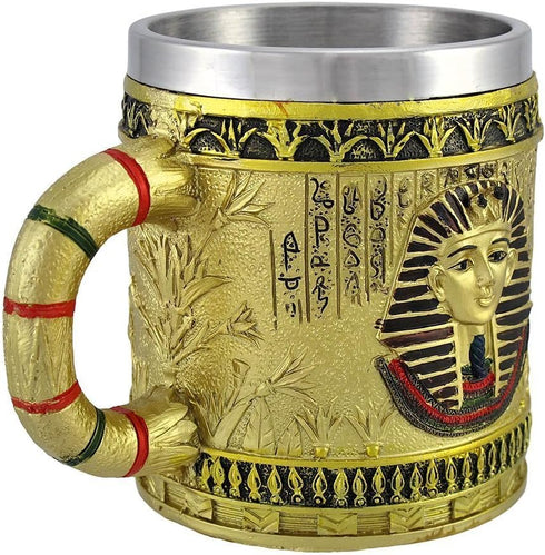 Egyptian Theme Golden King Tut Pharaoh of Egpyt Dynasty Beer Stein Tankard Coffee Cup Mug Great Gift For Ancient Egyptian Culture Lovers School Cl...
