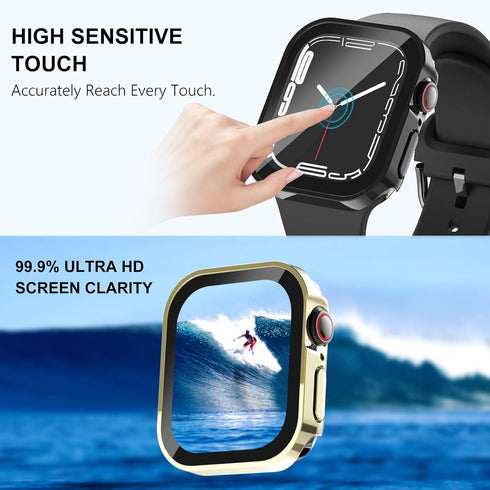 WINGLE 4 Pack for Apple Watch Series 9 8 7 Screen Protector Case 45mm, Straight Edge Waterproof case Full Protective Hard PC Cover Built-in Temper...