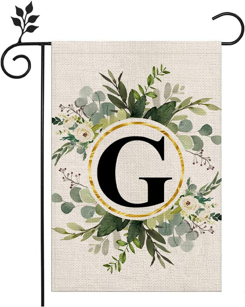 LUTER Monogram Letter G Garden Flag, 12x18 Inch Floral Garden Flag Garden Letter Flags Burlap Flag Family Last Name for Outside, Yard, Patios, Law...
