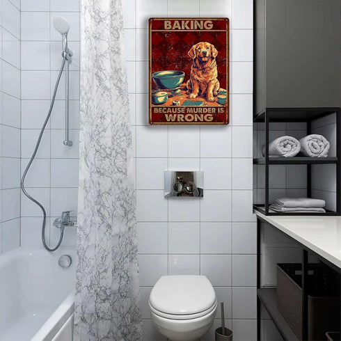 Sign Metal Tin Sign Baking Because Murder is Wrong Dog for Bedroom Modern Fashion Office Wall Decor 6x8inch-Tin Sign...