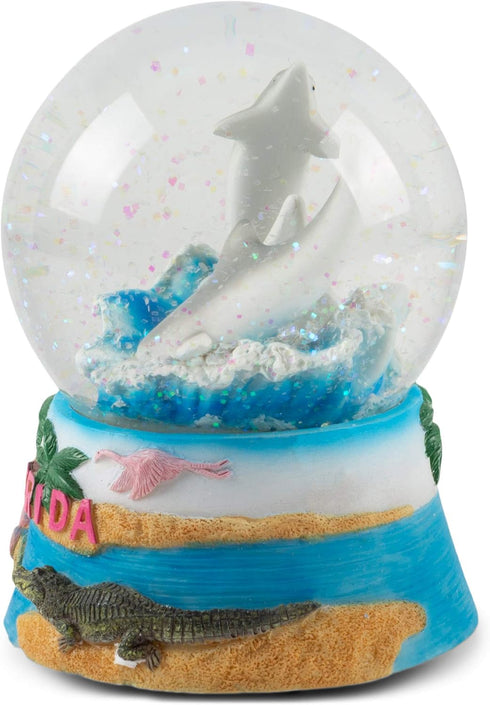 Elanze Designs Florida Dolphins Tabletop Dresser Nightstand Figurine Decoration 100MM Sturdy Glitter Water Wind Up Musical Snow Globe Plays Tune b...