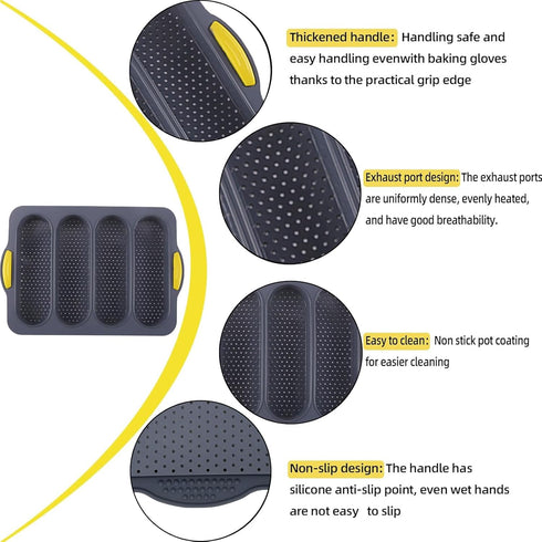 4-cavity Silicone Bread Loaf Pan, Nonstick Sourdough Loaf Pan & Heat Resistant Baguette Bread Pan, Bread Pans for Homemade Bread, Silicone Molds f...