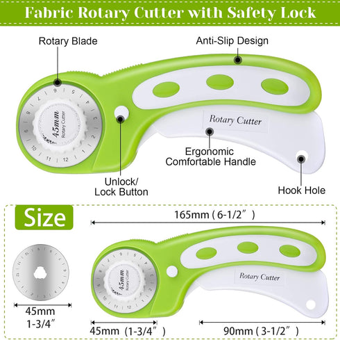 Rotary Cutter Set, Audab Self Healing Sewing Mats Rotary Cutter and Mat 45mm Rotary Fabric Cutter Set with 2 Blades Rotary Cutting Mat for Crafts ...