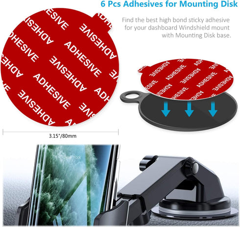 PKYAA Dashboard Pad Mounting Disk Sticky Adhesive Replacement Kit, 6pcs 3.15"(80mm) Circle Heat Resistant Double-Sided Stickers for Suction Cup Ca...