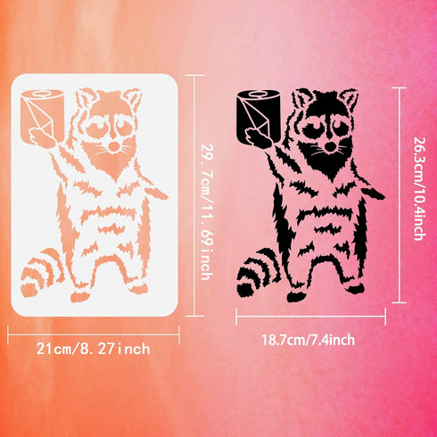 FINGERINSPIRE Funny Raccoon Stencil 8.3x11.7inch Reusable Raccoon with Roll Paper Drawing Stencil DIY Art Raccoon Decoration Template Animal Stenc...
