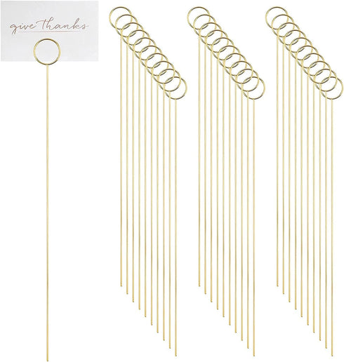 H&W 12''L Golden Ring Loop Round Shape Card Holders 40PCS Floral Picks Clips for Wedding & Flower Arrangements, DIY Craft Wire Clip Table Card Hol...