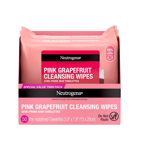 Neutrogena Oil Free Facial Cleansing Makeup Wipes with Pink Grapefruit, Disposable Acne Face Towelettes to Remove Dirt, Oil, and Makeup for Acne P...
