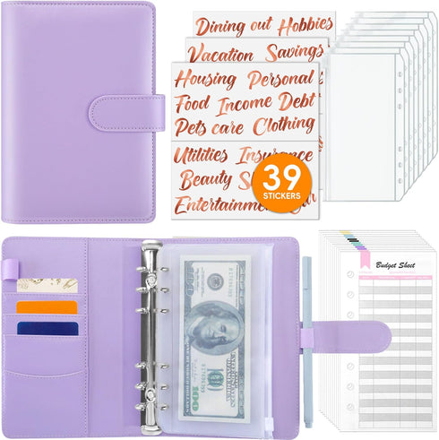 Sooez Money Organizer for Cash, A6 Budget Binder with Zipper Envelopes, Rose Gold Sticky Labels & Extra Thick Expense Sheets,Money Saving Binder B...
