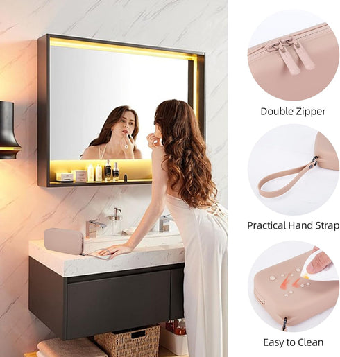 Silicone Makeup Bag - Travel Cosmetic Bags for Women,Waterproof Portable Pouch Toiletry Bag Make up Organizer with Double Zipper...