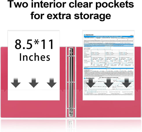 3 Ring Binder 1 Inch Pink Binders Fashion View Binder with 2 pockets for Office Supplies, Waterproof, Deep Pink...