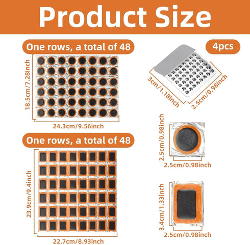 100PCS Bicycle Tube Patch Kit - 96PCS Inner Glueless Bike Tire Repair Patches and 4 Metal Tire Rubbing Files, Flat Tire Repair Kit for Lightweight...