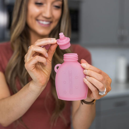 Reusable Baby Food Pouches – 5oz Leakproof Squeezy Self Feeding Toddler Sippy Cup with Straw – Freezable Silicone Breast Milk Storage Feeder Bottl...