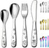 Berglander Toddler Utensils 4 Pieces Stainless Steel Kids Silverware Set, Children Safe Forks and Spoons Flatware, Mirror Polished Smooth Round Ed...