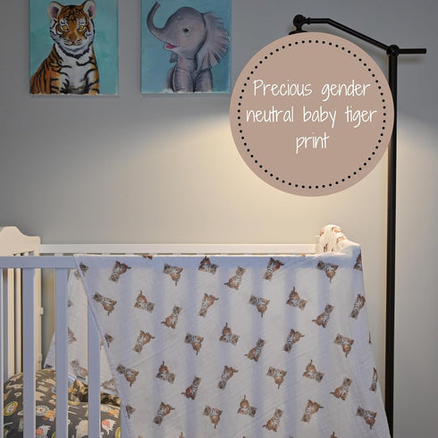 Swaddle Blanket | 100% Muslin Cotton | Gender Neutral Newborn and Baby Nursery Essentials for Girls and Boys, Registry | Baby Tiger Cub Print...