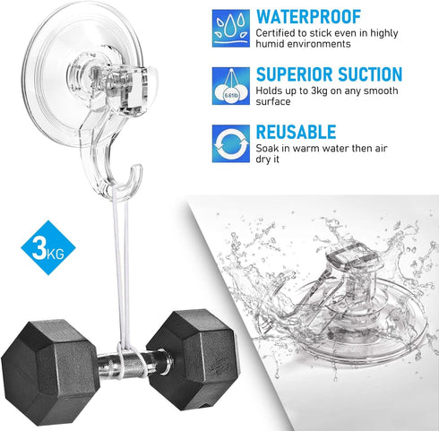 Quntis Suction Cup Hooks 4 Pack, Multi-Purpose Clear Shower Suction Hooks Waterproof Heavy Duty Wreath Hanger for Bathroom, Window, Towel, Shower ...