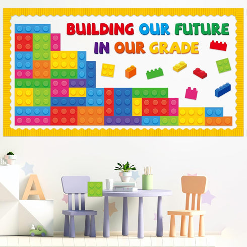 87 Pcs Building Blocks Bulletin Board Set Classroom Decoration Back to School Building our Future in Our Grade Cutouts for Classroom School Chalkb...