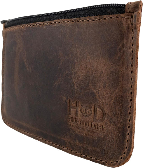 Hide & Drink, Zippered Wallet, Card Case, Folded Bills Storage, Coin Organizer, Travel Accessories, Full Grain Leather, Handmade, Bourbon Brown...