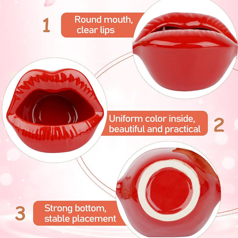 Trycooling Ceramic Red Lips Lipstick Ring Holder Jewelry Tray Rack Decorative Cosmetic Storage Display Holder Desktop Hairpin Storage Organizer Bi...