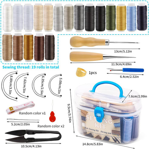 FTEVEN 43 Pieces Upholstery Repair Sewing Kit, Heavy Duty Sewing Kit with Leather Sewing Thread, Big Eye Sewing Needle, Sewing Awl for Furniture,C...