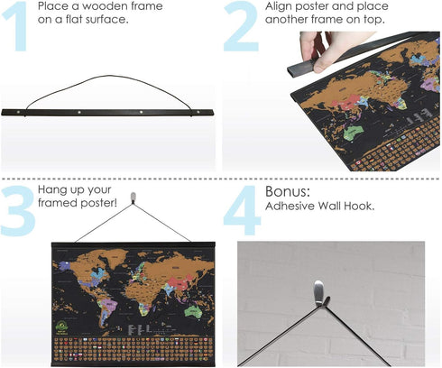 Magnetic Poster Hanger Frame - 24 inches Wooden Magnetic Poster Frame Hanger for Scratch Off Maps, Prints, Pictures, Photos, Canvas Artwork...
