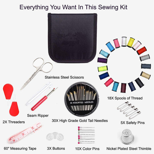 Mini Travel Sewing Kit, AUERVO DIY Premium Sewing Supplies,Basic Sewing kit for Adults,Beginners,Home,Emergency Filled with Repair kit and Sewing ...
