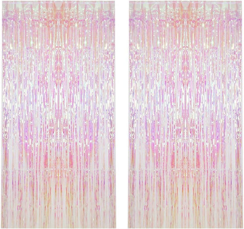 CCINEE 2pcs Metallic Foil Fringe Curtain Transparent Pink Backdrop Decorative Door Window Curtain for Birthday Party Baby Shower Wedding Decoratio...