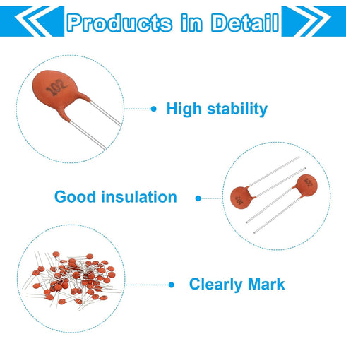 PATIKIL 1nf 50V Ceramic Disc Capacitor, 50 Pcs Ceramic Chip Capacitor Assortment Kit for Power Circuits Industrial Equipment,Brown Red...
