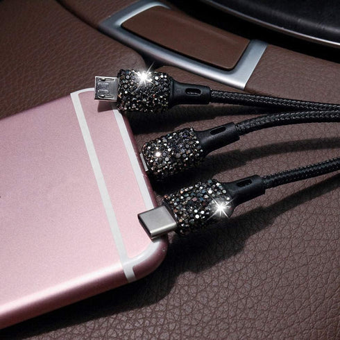 Bling Car Charger with USB Cable Set,Luxury Crystal Car Accessories Kits for Girls & Women,Rhinestone Dual USB Car Charger with Bling 3 in 1 Nylon...