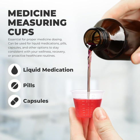 Graduated 1 oz. Plastic Medicine Cups, Detailed Liquid Measurements for Medications, Clear Containers, Disposable or Reusable, Supports Adults and...
