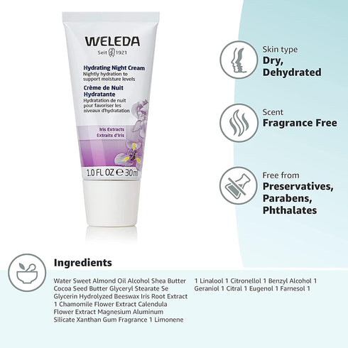 Weleda Hydrating Night Face Cream, 1 Fluid Ounce, Plant Rich Moisturizer with Iris Root, Calendula and Chamomile...