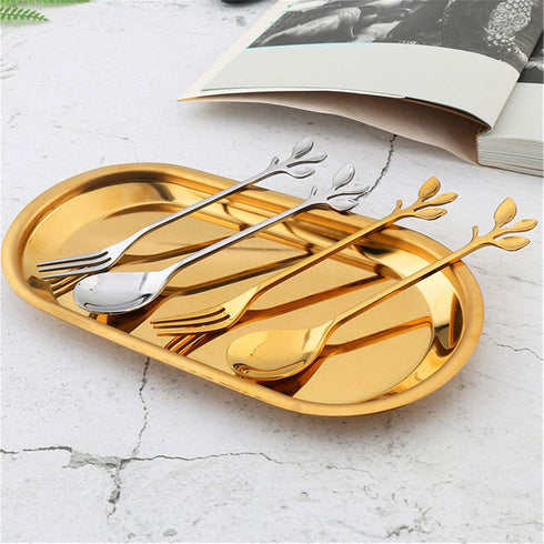 Gold Leaf Coffee Spoon Set of 4, Ice-Cream Tea Stirring Spoons 4.7 Inches Retro Dessert Demitasse Espresso Spoons Cutlery Kitchen Tableware (4 Spo...