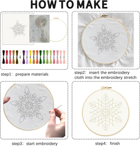 INFUNLY 4 Pack Snowflake Embroidery Kits Cross Stitch Kits for Beginners Adults Christmas Needlepoint Starter Kit with Instructions for Thanksgivi...