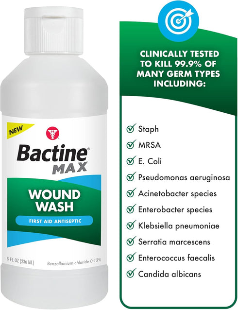 Bactine MAX First Aid Wound Wash - Antiseptic Liquid Kills 99.9% of Germs - Infection Protection for Minor Cuts, Scrapes, and Burns - First Aid So...