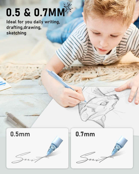 8PCS 0.5 & 0.7 mm Pastel Mechanical Pencil With Case -Never Click, Lead Pencils with 16 Tubes HB Lead Refills, Erasers for School Kids & Student D...