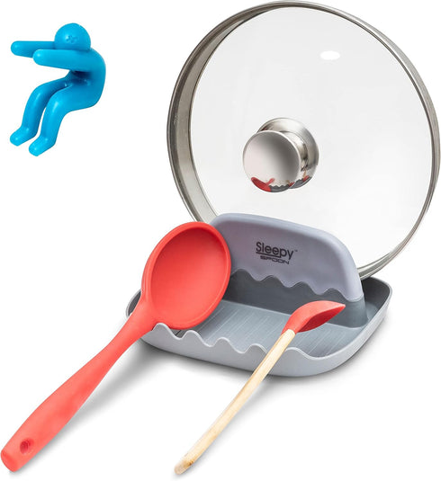 SleepySpoon - Spoon Rest for Kitchen Counter – Pot Lid Holder and Spoon Holder – Multipurpose Gadget Keeps Countertops Clean - Bonus Lid Lifter...