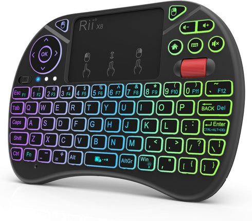 Rii X8 Mini Keyboard,2.4GHz Portable Wireless Keyboard with Touchpad Mouse,RGB Backlit,Rechargeable Battery for Android TV Box/Mac/PC/Nvidia Shiel...