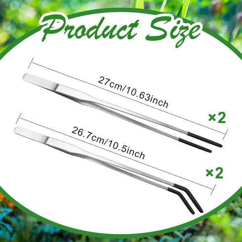 4 Pcs Extra Long Stainless Steel Reptile Feeding Tongs Rubber Tip Bearded Dragon Aquarium Straight and Curved Long Tweezers Terrarium Feeder Tool ...