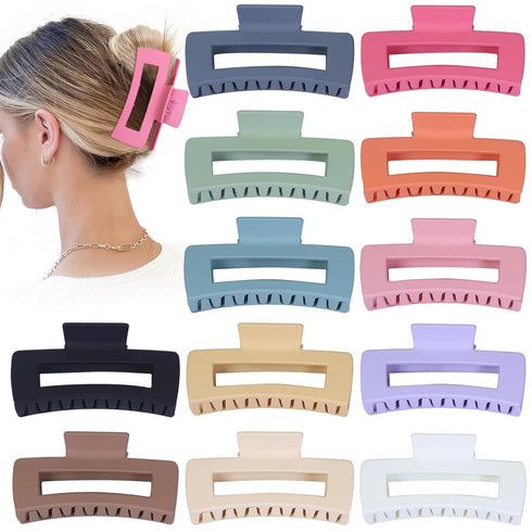 Sisiaipu 4.1 Inch Large Hair Claw Clips 12 Pcs Big Claw Clips for Thick Hair Square Hair Clips Jumbo Jaw Clips Bulk Hair Accessories for women and...