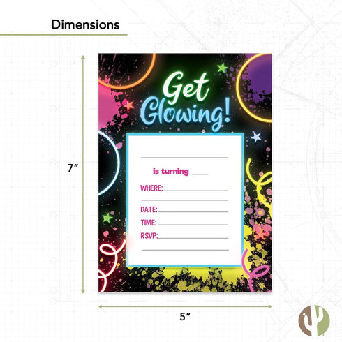 Desert Cactus Neon Happy Birthday Invitations Invite Cards (10 Count) With Envelopes Boys Girls Kids Party (10ct)...