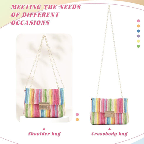 Striped Straw Clutch Purse for Women Colorful Woven Shoulder Bag Summer Crossbody Purses...