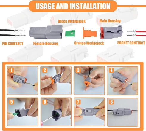 66 PCS Deutsch DT Grey 4 Pin Connectors 5 Set, Waterproof Electrical Wire Connector with Stamped Contacts and Seal Plug for Truck, Off-Road Vehicl...