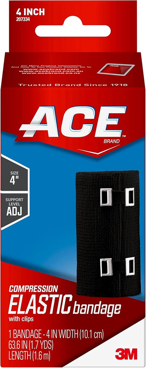 ACE 4 Inch Elastic Bandage with with Clips, Black, Great for Leg, Shoulder and More, 1 Count...
