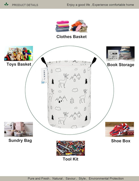 Round Fabric Storage Bin,Decorative Basket,Organizer Basket with Handles,for Clothes Storage,books and sundries(Forest deer), 19.7inch(H) x 15.7in...
