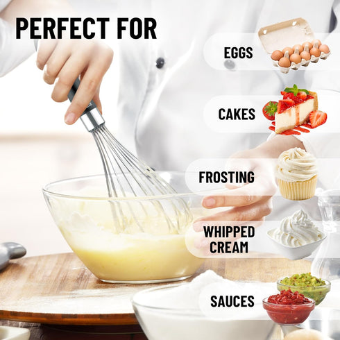 Zulay 11-Inch Stainless Steel Whisk - Balloon Whisk Kitchen Tool With Soft Silicone Handle - Thick Durable Wired Whisk Utensil For Blending, Beati...